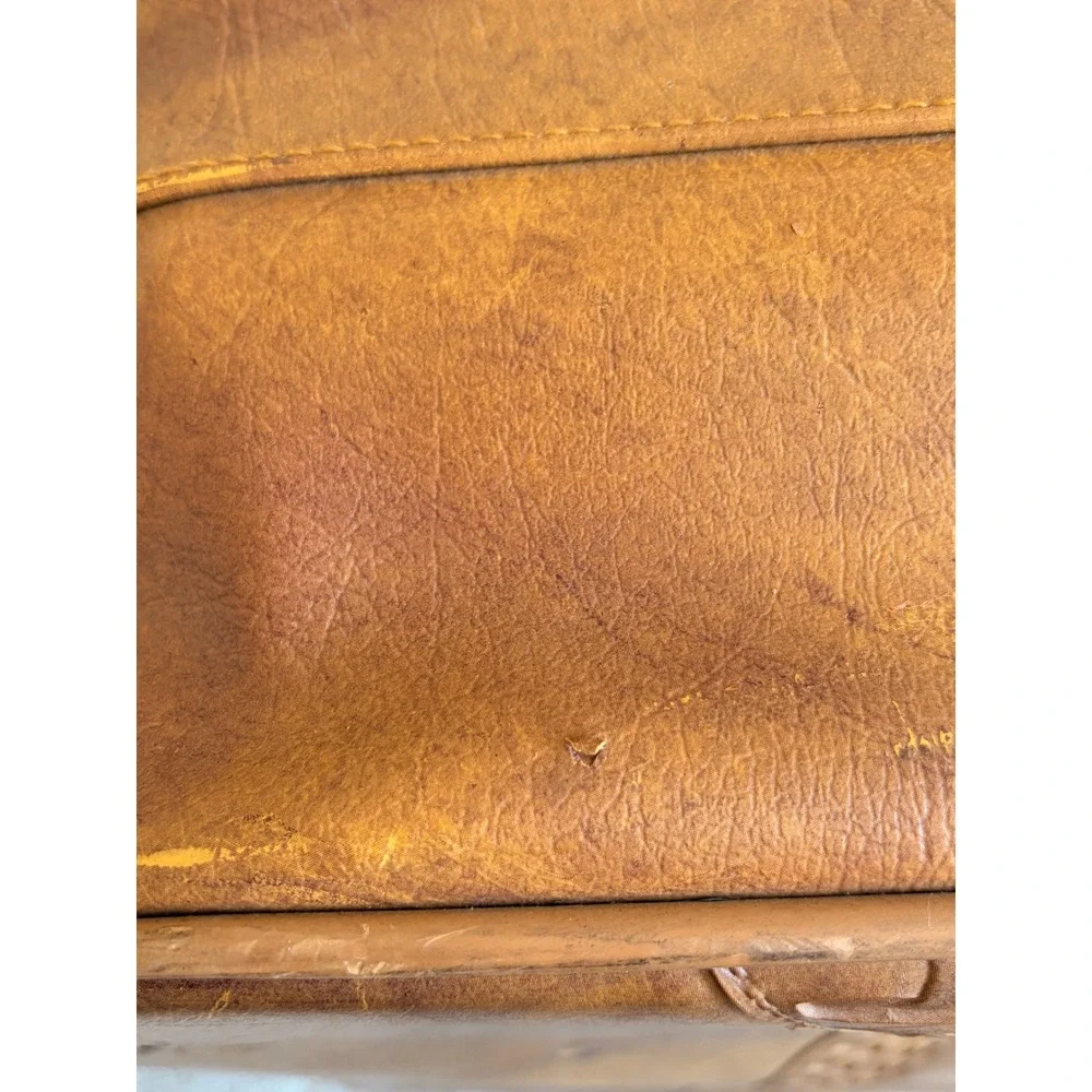Vintage American Tourister 2 Piece Luggage Set Brown Faux Leather Woven Detail